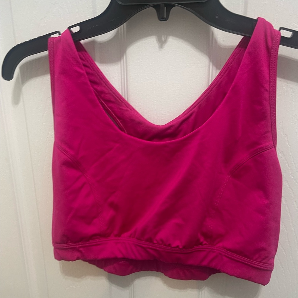 Pink Scoop Neck Sports Bra with Wide Straps